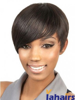 Cropped Brown Straight Boycuts Suitable African American Wigs