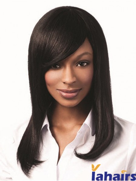 Long Black Yaki With Bangs Hairstyles African American Wigs