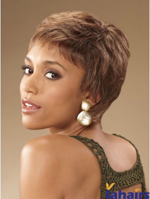 Cropped Brown Curly Boycuts Suitable African American Wigs