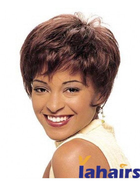 Cropped Auburn Straight Boycuts Beautiful African American Wigs