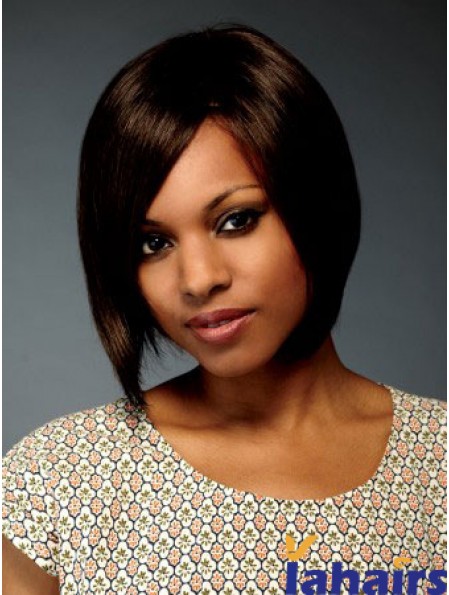 Chin Length Brown Straight Bobs Flexibility African American Wigs