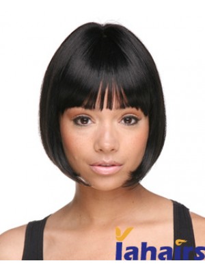 Chin Length Black Straight Bobs Designed African American Wigs