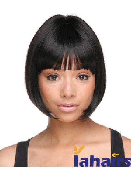 Chin Length Black Straight Bobs Designed African American Wigs