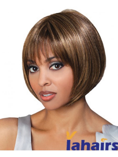 Chin Length Brown Straight Bobs Top African American Wigs