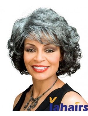 Great Chin Length Wavy Capless Grey Wigs