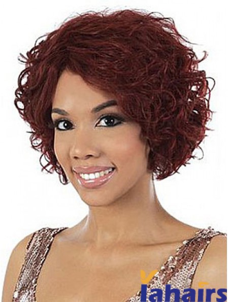 Chin Length Red Wavy Without Bangs Stylish African American Wigs