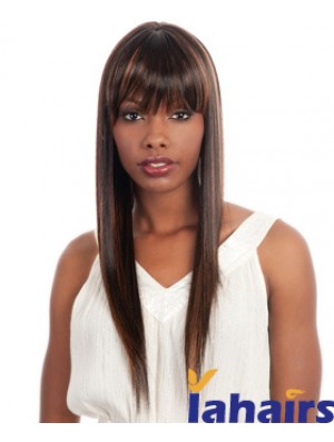 Long Brown Straight With Bangs Ideal African American Wigs