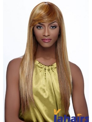 Long Blonde Straight With Bangs Fashionable African American Wigs