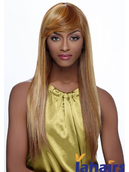 Long Blonde Straight With Bangs Fashionable African American Wigs