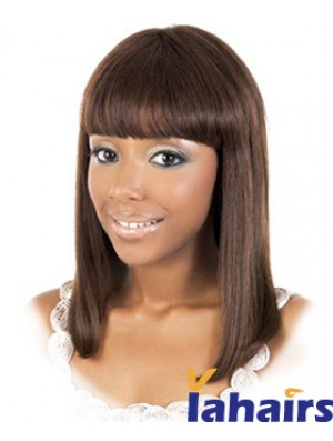 Shoulder Length Brown Straight With Bangs Amazing African American Wigs