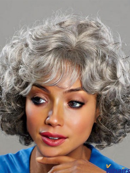 Chin Length Curly Grey Good African American Wigs