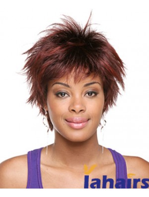 Short Red Straight Layered Sassy African American Wigs