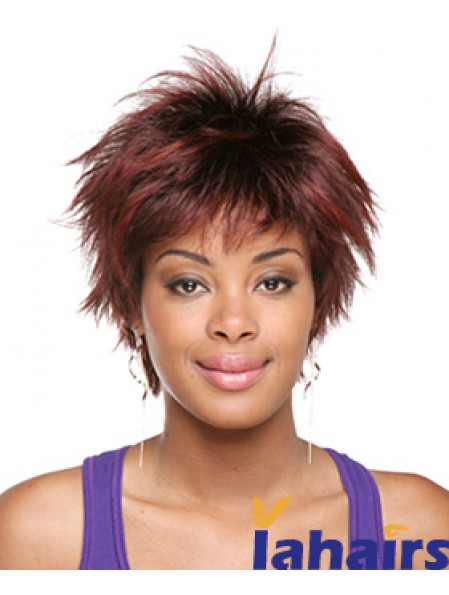 Short Red Straight Layered Sassy African American Wigs