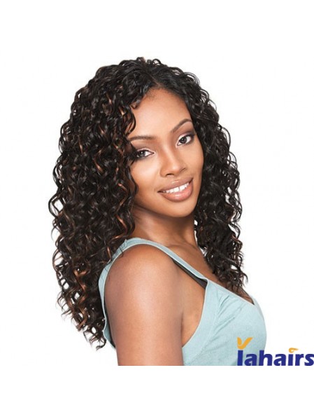 Long Brown Curly Without Bangs Exquisite African American Wigs