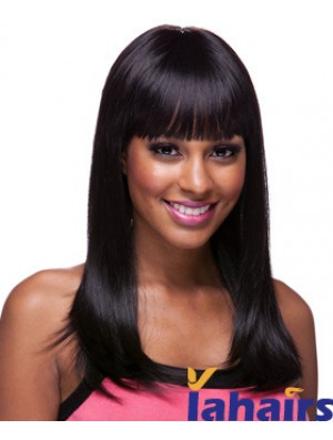 Long Black Yaki With Bangs Sassy African American Wigs