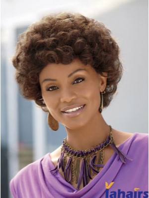 Short Brown Curly Without Bangs Discount African American Wigs