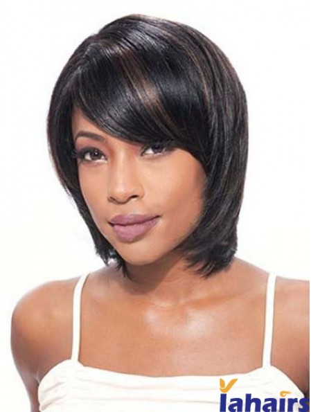 Bobs Beautiful Straight Black Chin Length Human Hair Lace Front Wigs