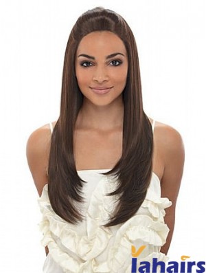 Long Brown Straight Without Bangs Fashionable African American Wigs