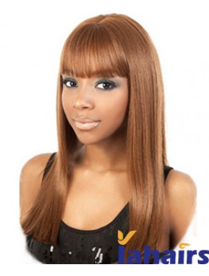 Long Brown Yaki With Bangs Trendy African American Wigs