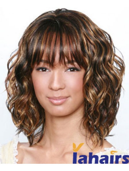 Shoulder Length Brown Curly Layered Best African American Wigs