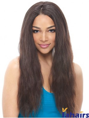 24 inch Black Long Without Bangs Wavy Suitable Lace Wigs