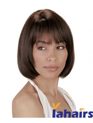 Chin Length Brown Straight Bobs Natural African American Wigs