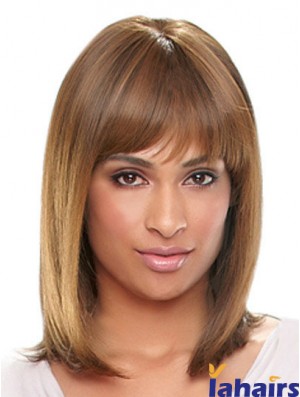 Shoulder Length Auburn Straight With Bangs Designed African American Wigs