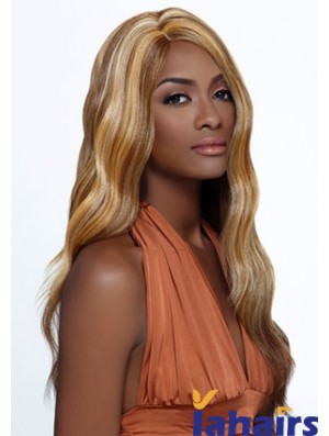 Long Blonde Wavy Layered Ideal African American Wigs