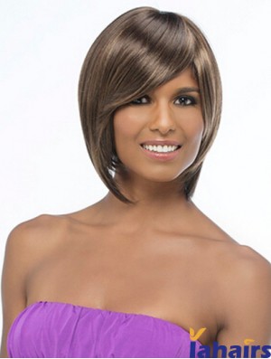 Chin Length Brown Straight Bobs Sleek African American Wigs