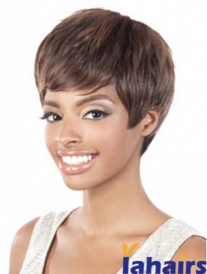 Short Brown Straight Layered Style African American Wigs