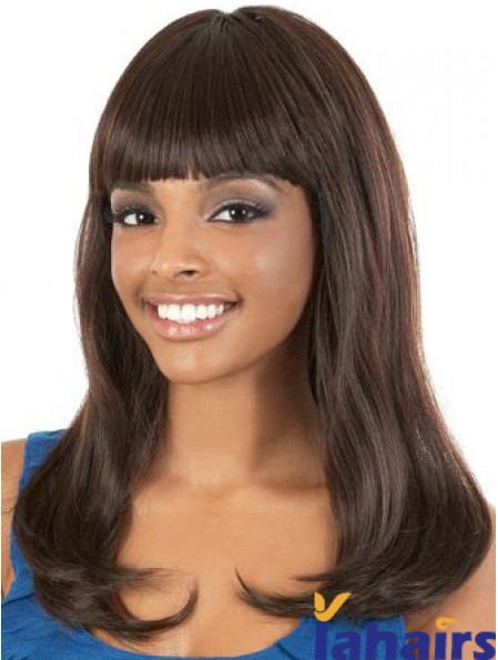 Long Brown Straight With Bangs Gorgeous African American Wigs