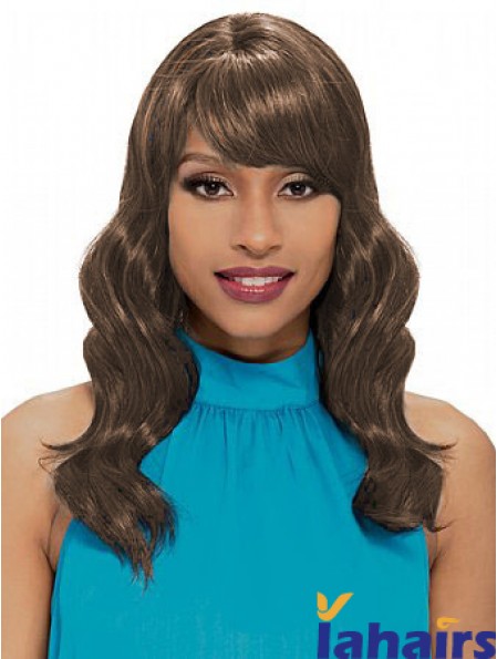 Shoulder Length Brown Wavy With Bangs New African American Wigs