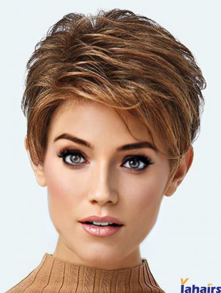 Cropped Exquisite Brown Synthetic Boycuts Lace Front Wigs