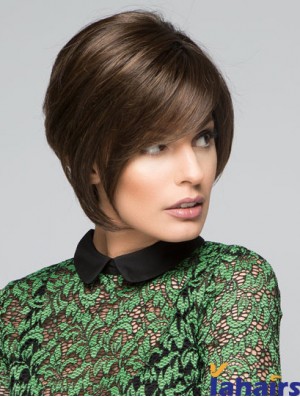 Brown Chin Length Straight With Bangs 10 inch Discount Medium Wigs