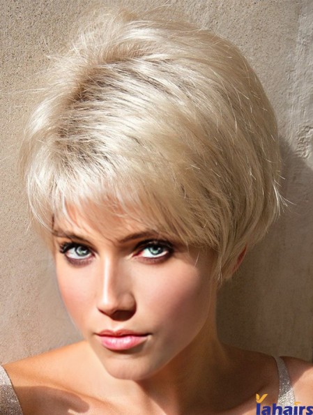 Layered Platinum Blonde Straight 4 inch Short Synthetic Wigs