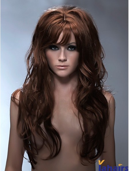 Long Synthetic Hair With Bangs Capless Wavy Style Auburb Color