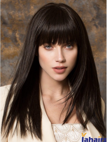 Best Synthetic Wigs With Bangs Monofilament Straight Style Black Color