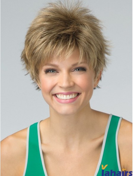 Short Pixie Cut Synthetic Wig Blonde Color Cropped Length Boycuts