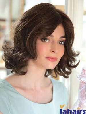 Brown 12 inch With Bangs Chin Length Affordable Monofilament Wigs