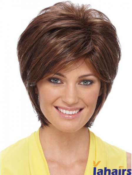 Sleek Synthetic Wigs Auburn Color Short Length Layered Style