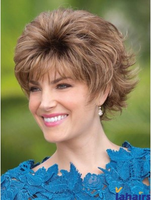 Capless Brown 6 inch Short With Bangs Synthetic Wigs