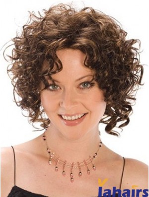 Heat Resistant Synthetic Wigs Curly Style Brown Color Classic Cut