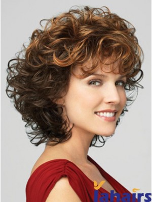 Classic Ladies Wig With Bangs Lace Front Curly Style Chin Length