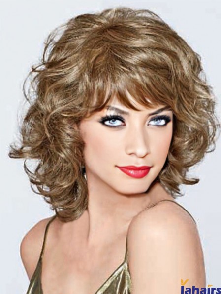 UK Synthetic Lace Front With Bangs Monofilament Curly Style