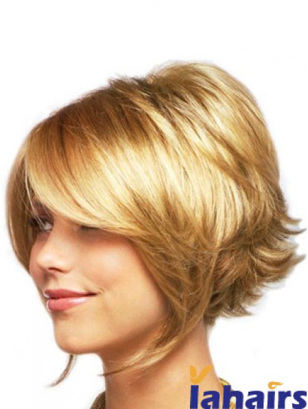 Sleek Blonde Chin Length Wavy Layered Lace Front Wigs