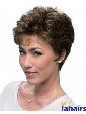 Cheap Brown Cropped Layered Curly Glueless Lace Front Wigs