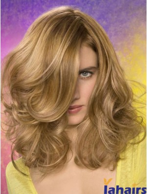 Wavy Layered Shoulder Length Blonde Fashionable Lace Front Wigs