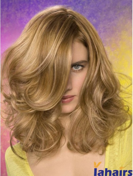 Wavy Layered Shoulder Length Blonde Fashionable Lace Front Wigs