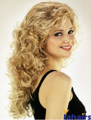 Ideal Blonde Curly With Bangs Long Wigs