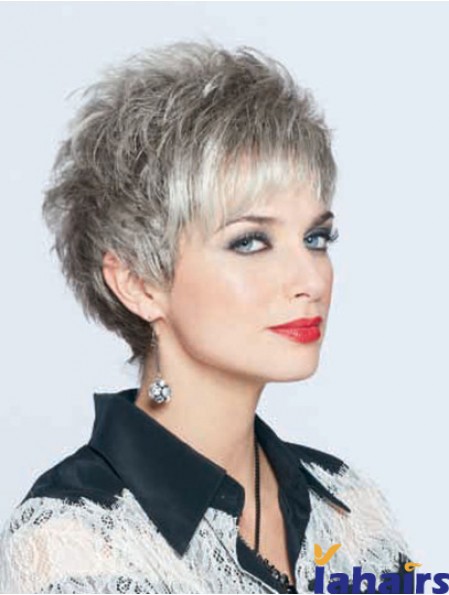 Synthetic Top Cropped Straight Grey Wigs